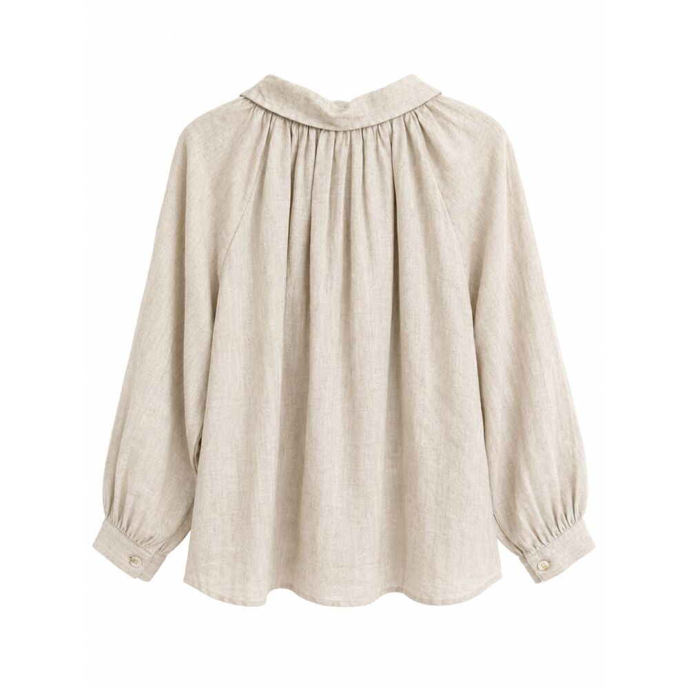 NWOT Cleobella Flax Beige Cotton Blouse Bishop Sleeve - Sz Small - Picture 3 of 6
